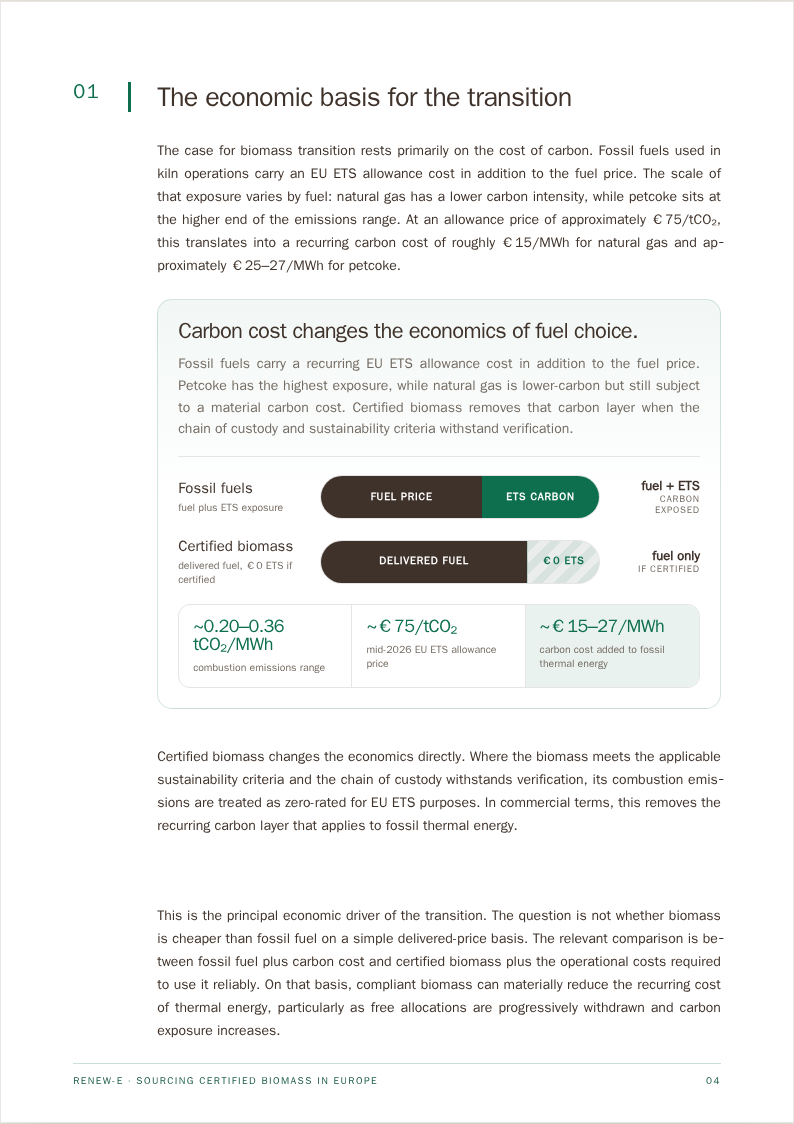 Preview page from the Renew-E certified biomass guide